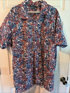 Perry Ellis Size 3X LT Multicolor Floral Short-Sleeve Button-Down Shirt